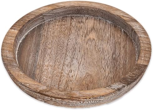 Rustic Wooden Serving Tray - Candle Holder, Round Coffee Table Decor, Home Centerpiece 11.14 in