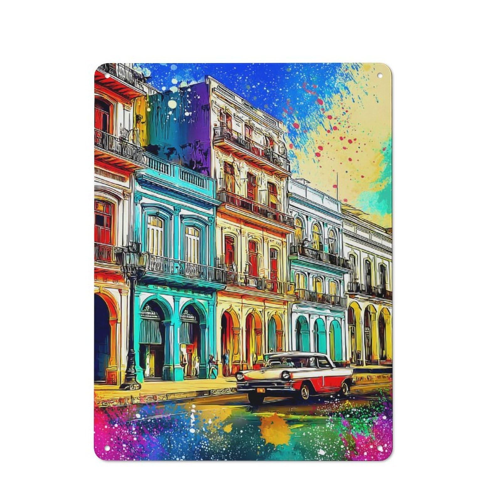 Junmoney Colorful Urban Street Scene Modern Retro Metal Wall Decor 40X30cm, Metal Wall Sign For Loft, Studio, Office Or Creative Room