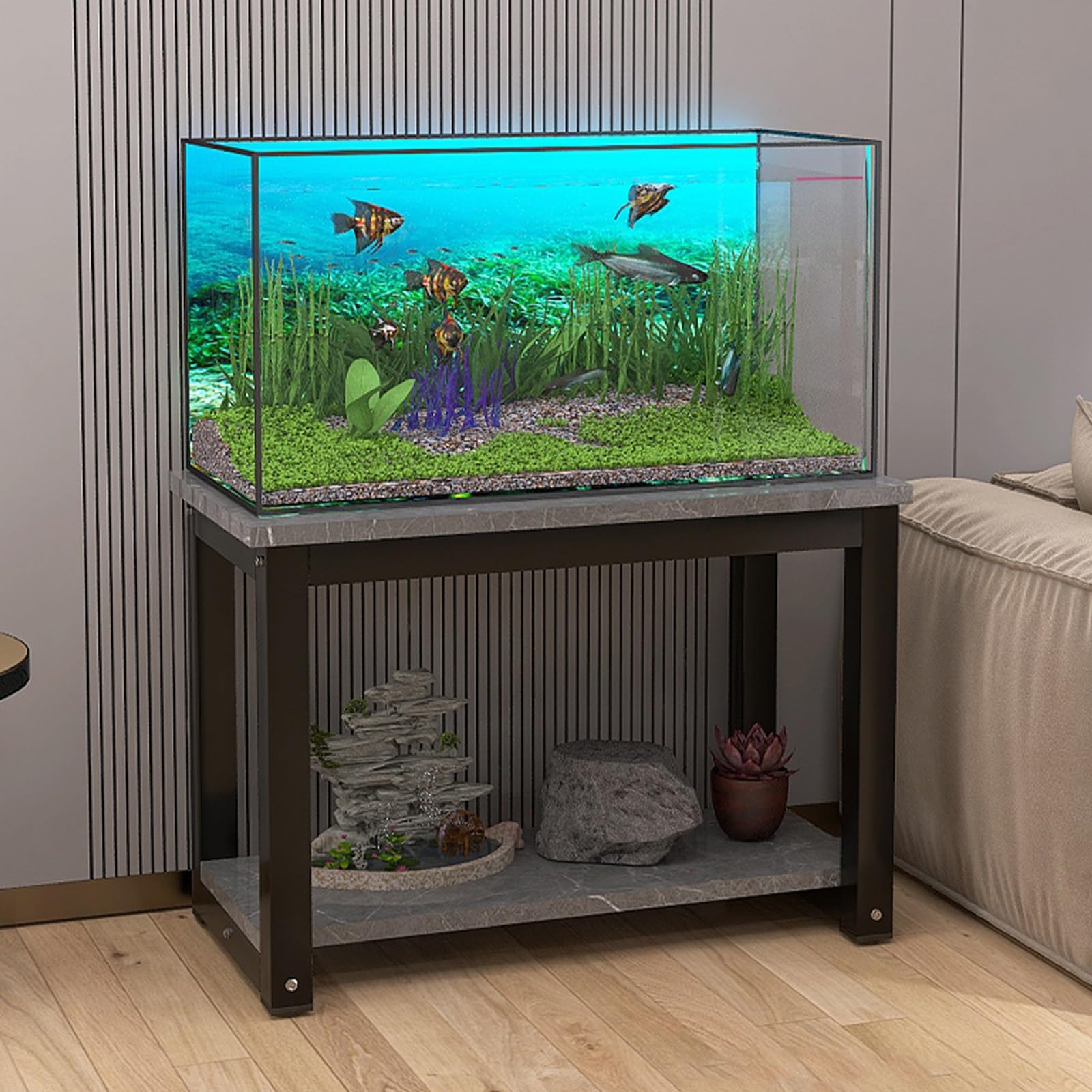 Support pour plantes d'intérieur sur pied meuble aquarium double niveau