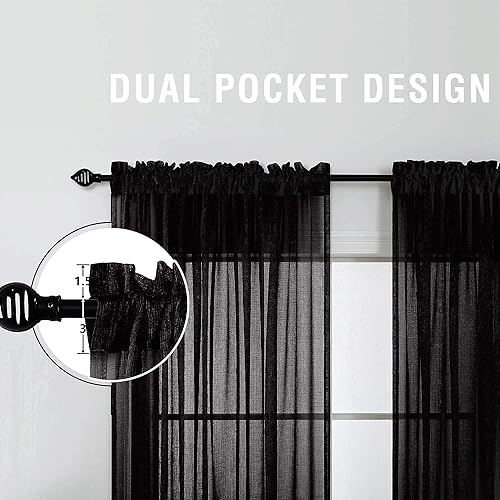 Miniatura 5 de KOUFALL Cortinas traslúcidas negras de 84 pulgadas de largo para sala de estar, juego de 2 paneles de cortinas de lino sintético con bolsillo para