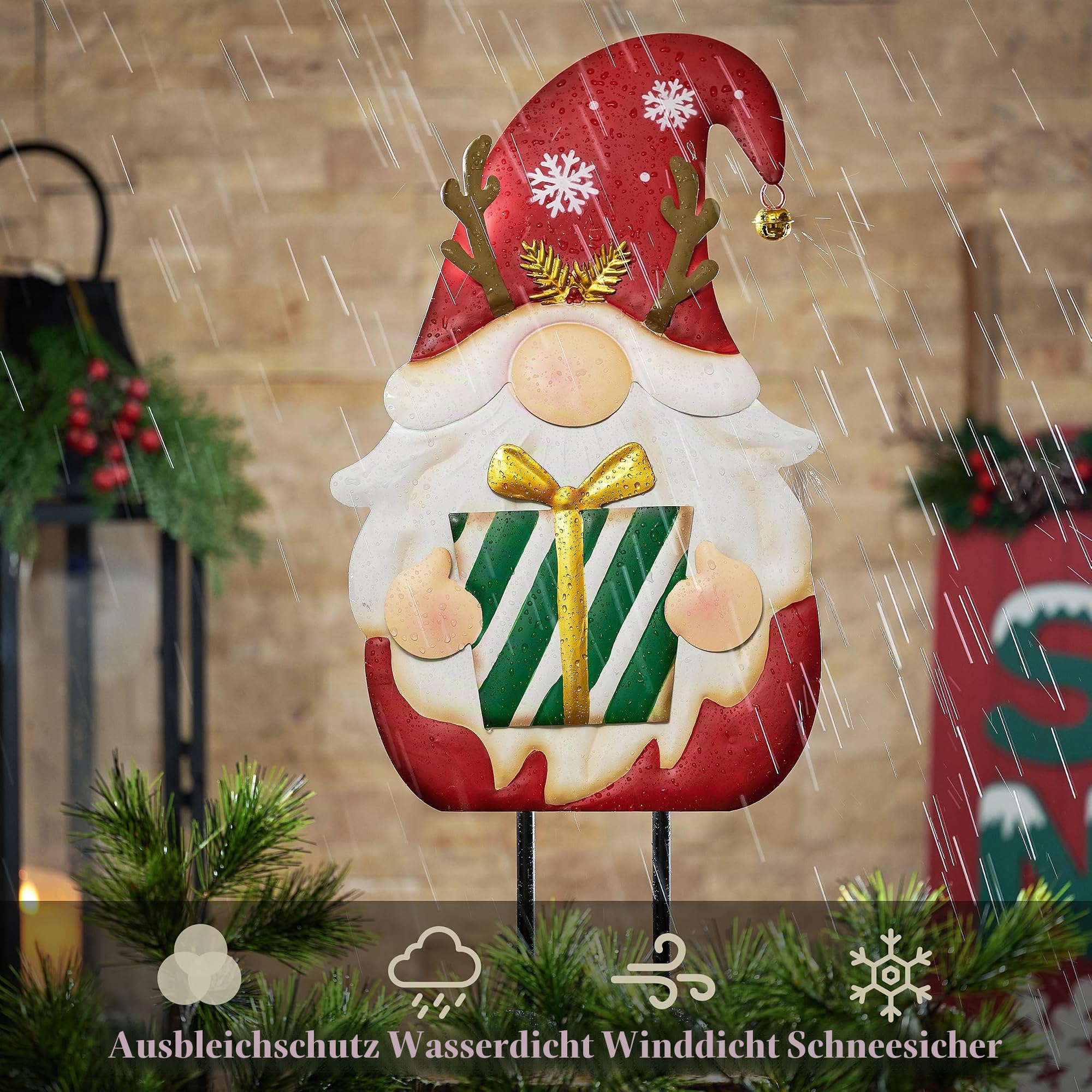 TERESA'S COLLECTIONS Weihnachten Deko,Gartendeko für Draußen,61cm Metall Weihnachtswichtel für Weihnachtsdeko Innen,Weihnachtsdeko Aussen mit Roter Santa Tomte Gnom, Wichtel Xmas（L）