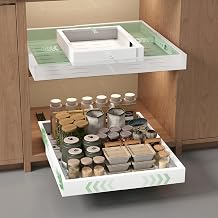 NETEL Pack of 2 Telescopic Pull-Out Drawers for Kitchen, Expansion in 4 Directions, Pull-Out Tray Kitchen Cabinet, Adjustable Width 30-49.5 cm, Depth 41.5-55 cm, Without Drilling, White