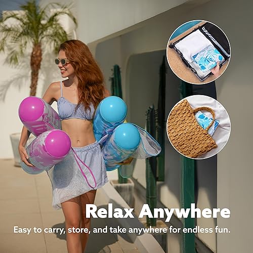 Miniatura 6 de SLOOSH 2 Packs Hammock Pool Floats Adults, 4-in-1 Multi-Purpose Inflatable Pool Floats PVC Water Hammock Lounge Floaties