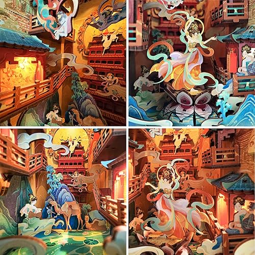 Miniatura 4 de Roroom Kit de rincón de libros de bricolaje, casa de muñecas de bricolaje, estantería de biblioteca, callejón de decoración, rompecabezas de madera