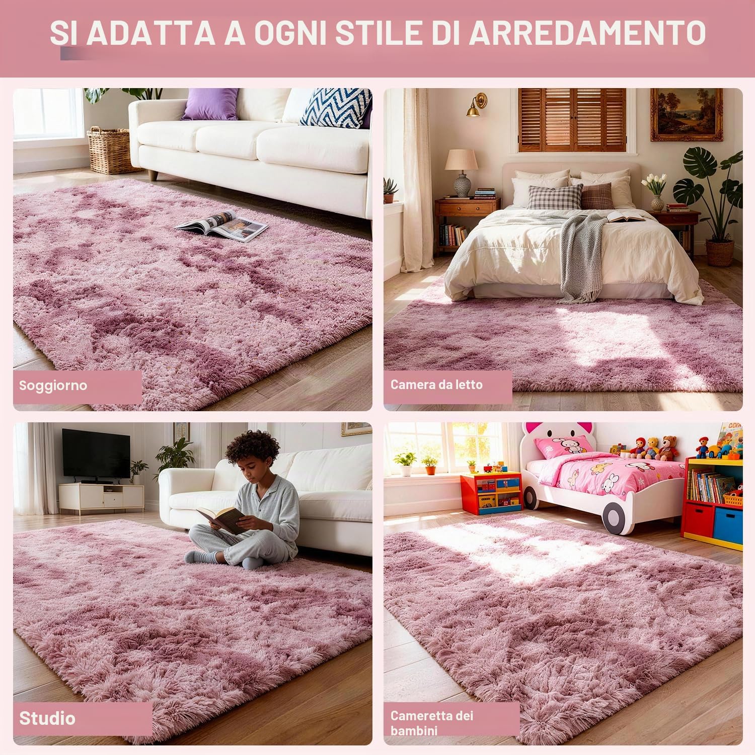 Tappeto Peloso Soggiorno Tappeti per Grandi Dimensioni Salotto Moderno cameretta Bimba tappeti,Tappeto morbido e Antiscivolo soffice per la camera da letto(viola rosa,200 x 300 cm)