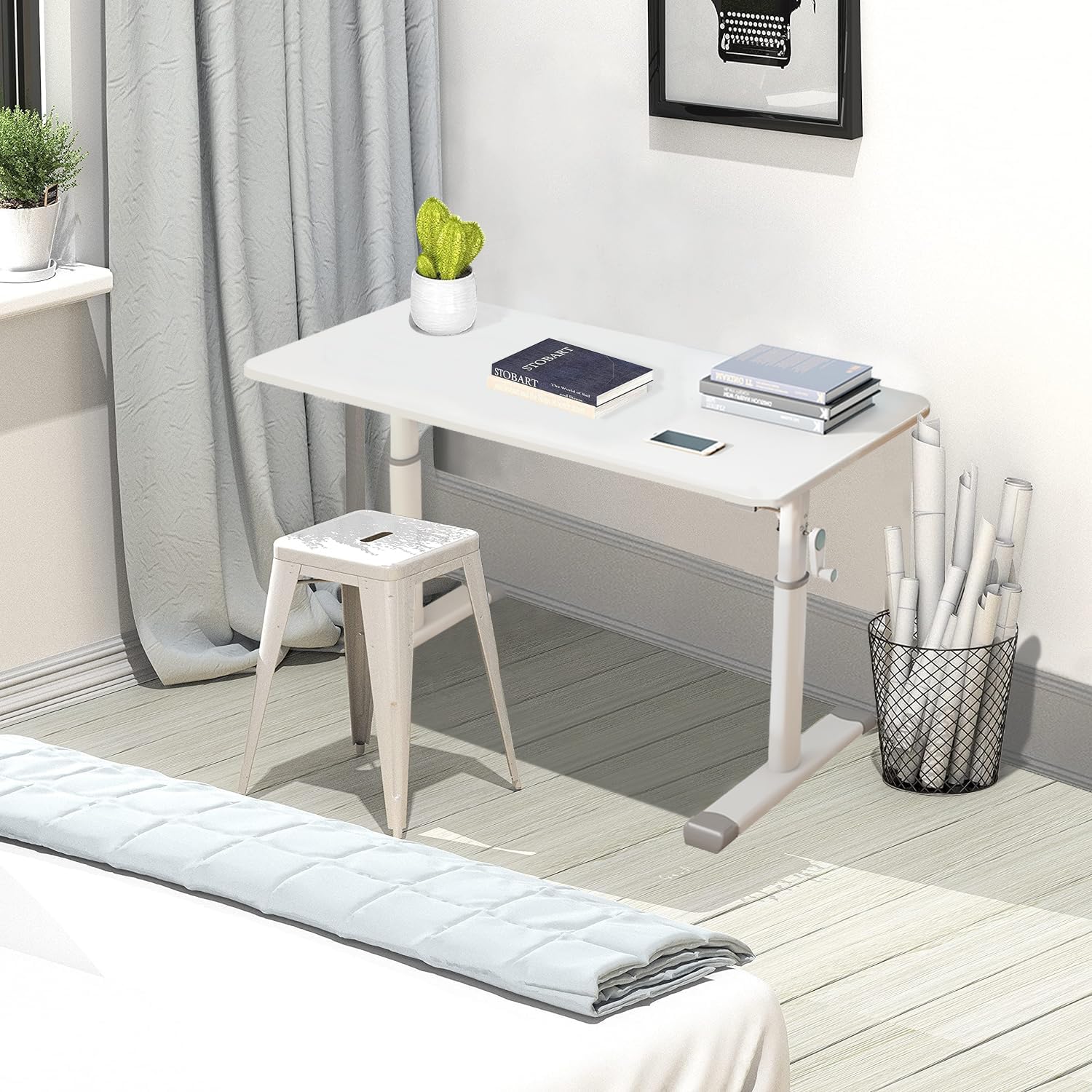 Scrivania Piccola per Computer, Regolabile in Altezza, da Ufficio, 80x50cm, Bianco