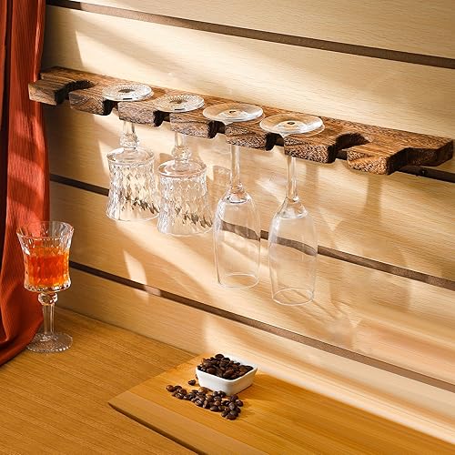 Miniatura 3 de Soporte de madera para copas de vino montado en la pared, estante para colgar copas de champán, soporte flotante de madera para cristalería de