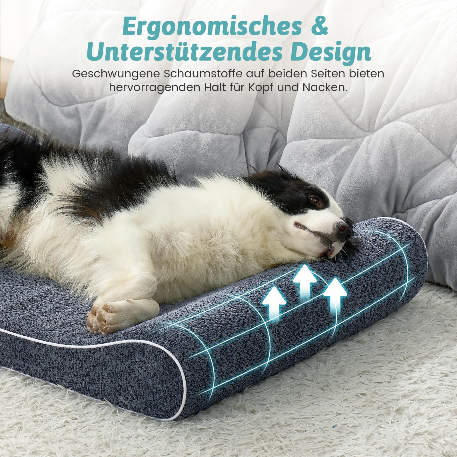 COZY KISS Orthopädisches Hundebett für Große Hunde mit Erhöhtem Rand, 114x76x15cm, als Waschbare Hundematte mit Verstärktem Komfortschaum und als Wasserdichtes, Rutschfestes Hundekissen, Blau