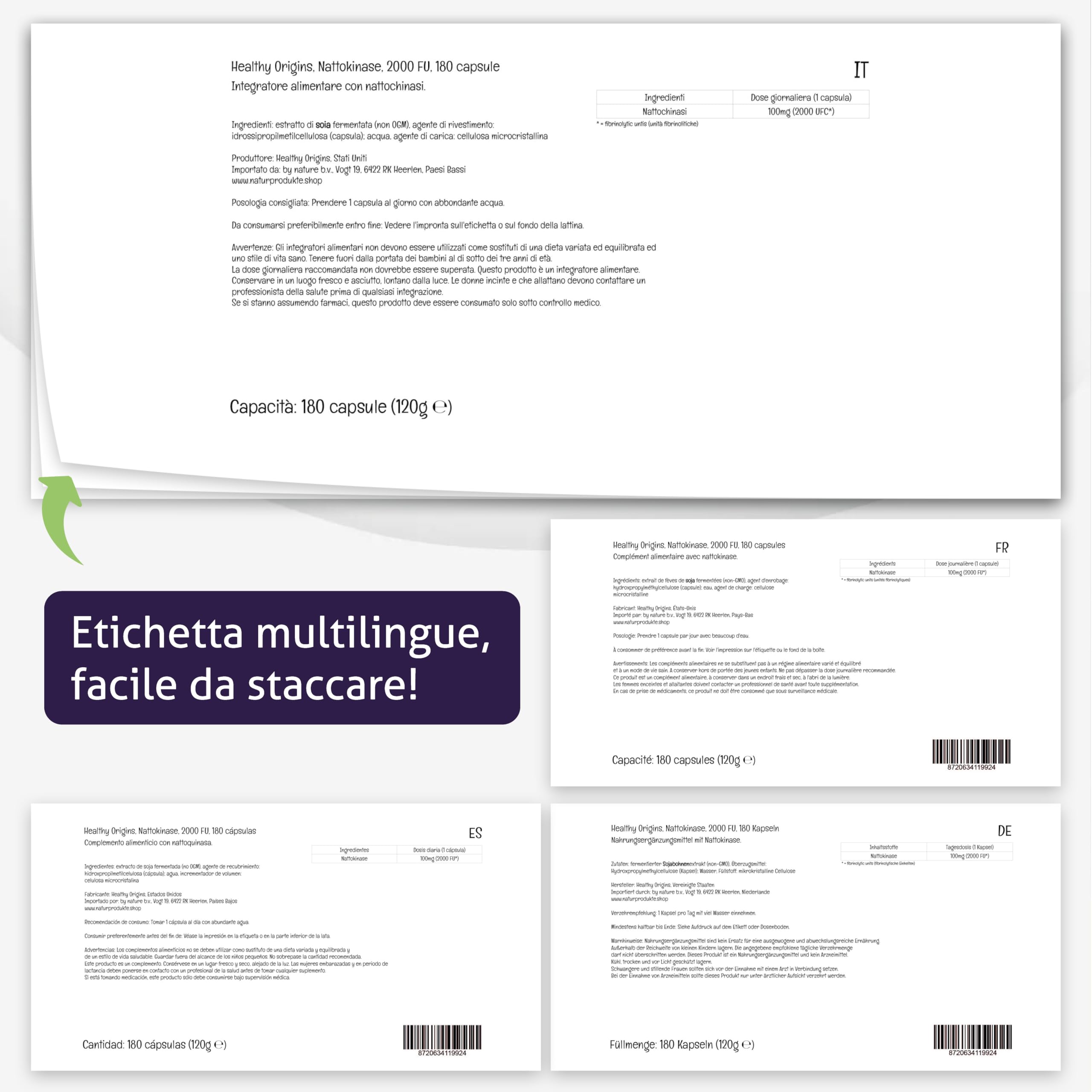Healthy Origins, Nattokinase, 2000 FU, 180 Capsule vegane, Testato in Laboratorio, Vegetariano, Senza Soia, Senza Glutine, Non OGM