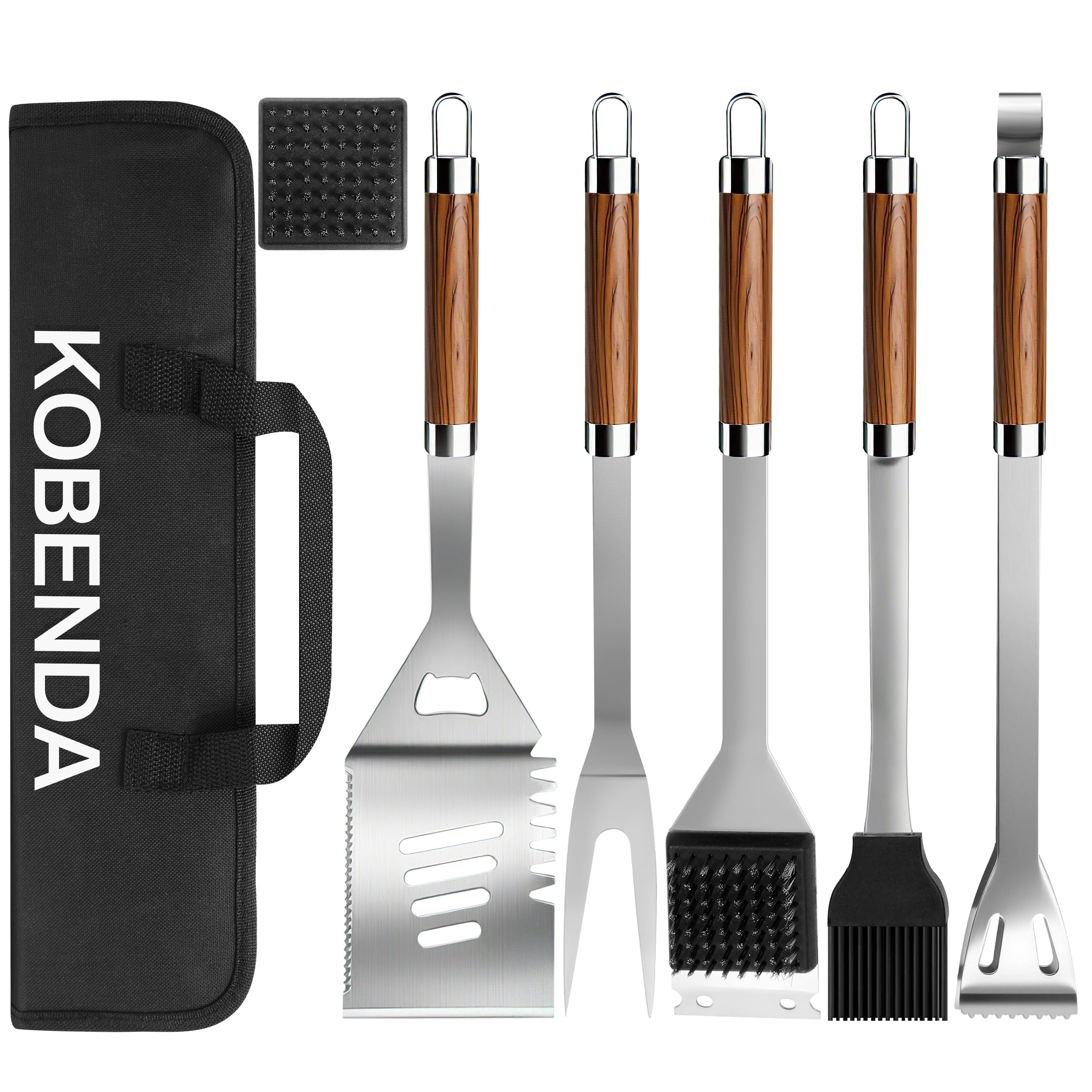 Kit Barbecue Complet 7 Pièces Acier Inoxydable avec Sac de Rangement