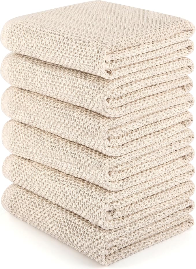 Large Kitchen Hand Towels, 6 Pack Cotton Waffle Weave Dish Towel for Drying
