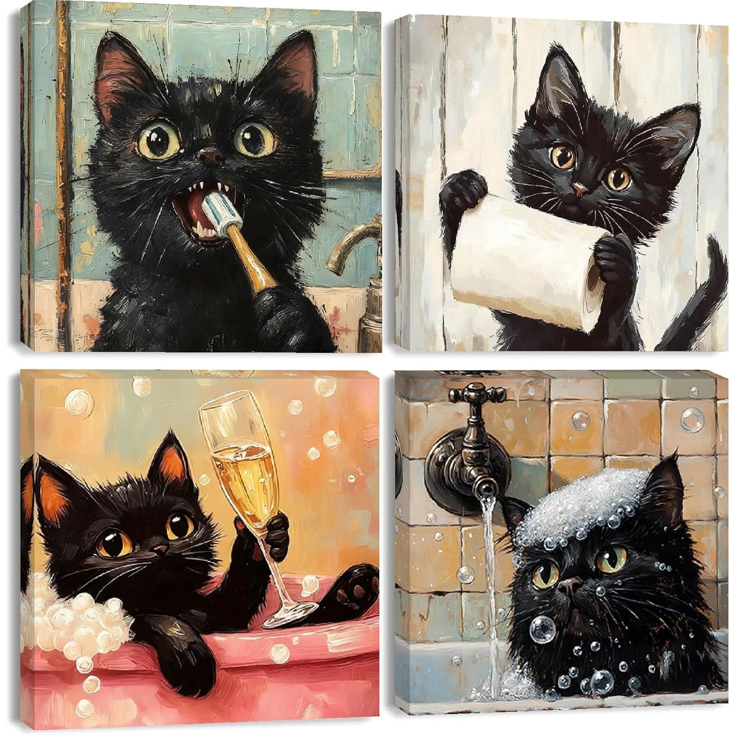 Jakener 4 Pack Paint by Numbers for Adults, Cute Black Cat Painting by Numbers for Adults Canvas Kits, Adult Paint by Numbers Kits with Frame, DIY Acrylic Oil Painting for Home Wall Decor 10x10 inch — image 1