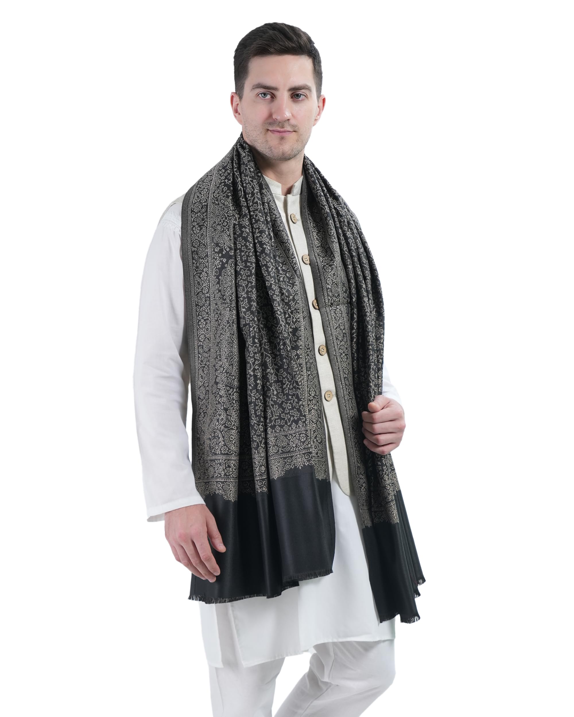 MANRA Men's Kashmiri Wool Jamawar Design Shawl for Winter [SIZE:40X80 Inches]