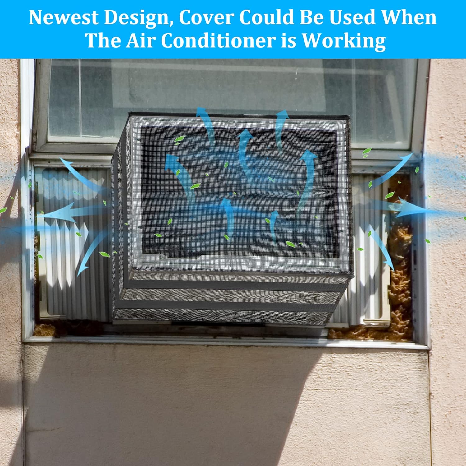 Luxiv Newest Design Mesh Window Air Conditioner Cover Outdoor, Support Window AC Unit Work Use for Outside Window AC Insulation Black Dust-Proof Waterproof Cover (Black, 17Wx12Dx13H)