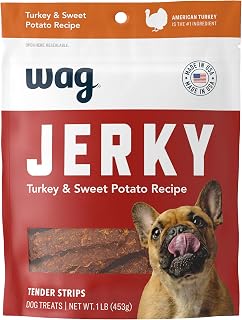 Wag Soft & Tender Turkey & Sweet Potato Jerky Dog Treats - USA Made, Limited Ingredients, Grain-Free 16oz