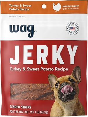 Amazon Brand - Wag Soft & Tender American Jerky Dog Treats – Turkey & Sweet Potato (1 lb)