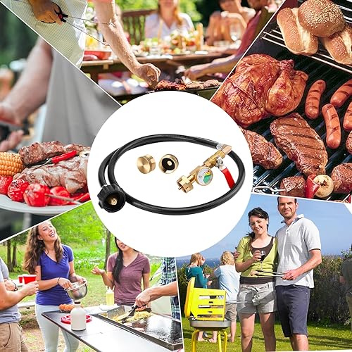 Miniatura 8 de WADEO Manguera adaptadora de repuesto de propano con manómetro, manguera de extensión de adaptador de tanque de propano de 4 pies48 pulgadas para