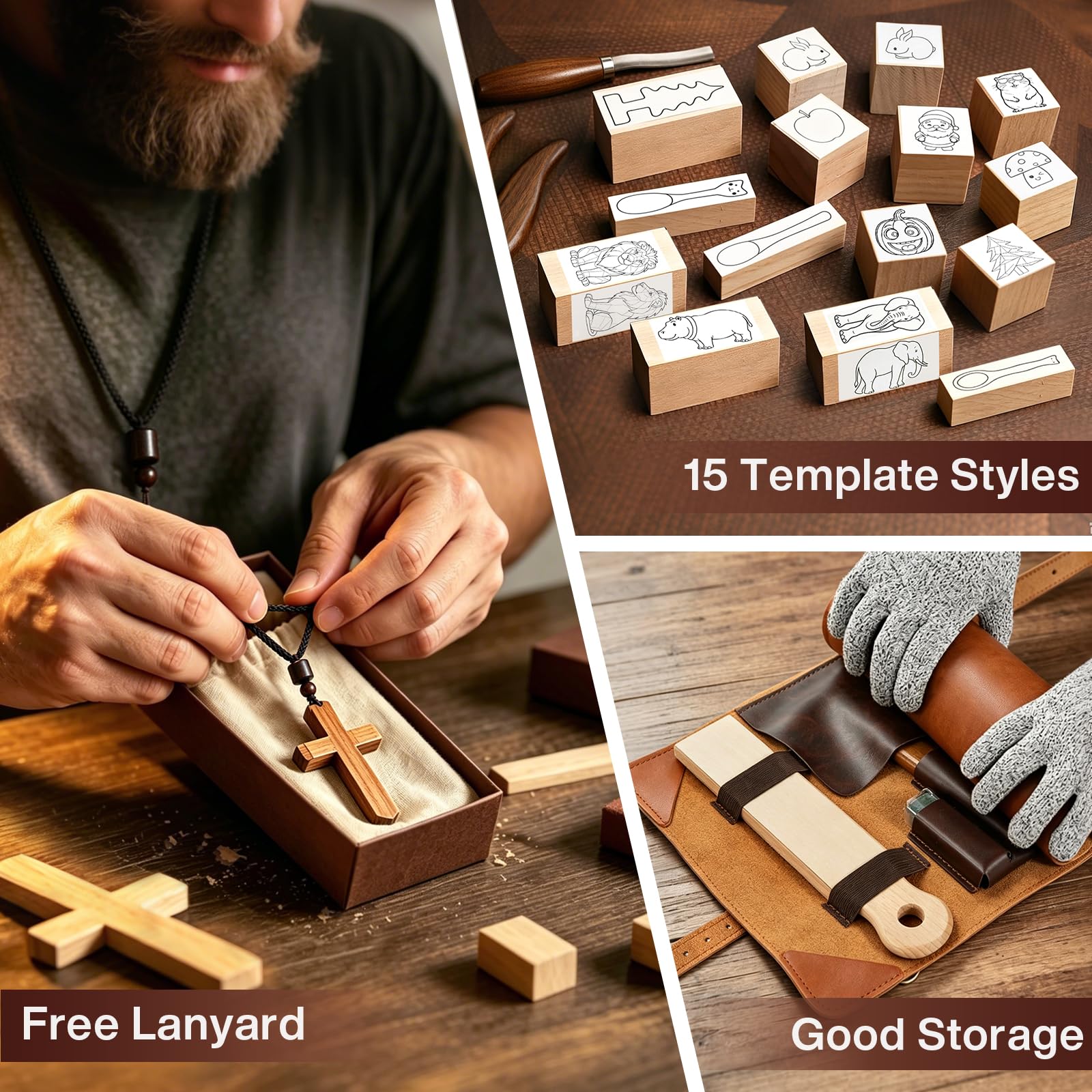35Pcs DIY Deluxe-Holzschnitzset, Werkzeugset mit Ledertasche