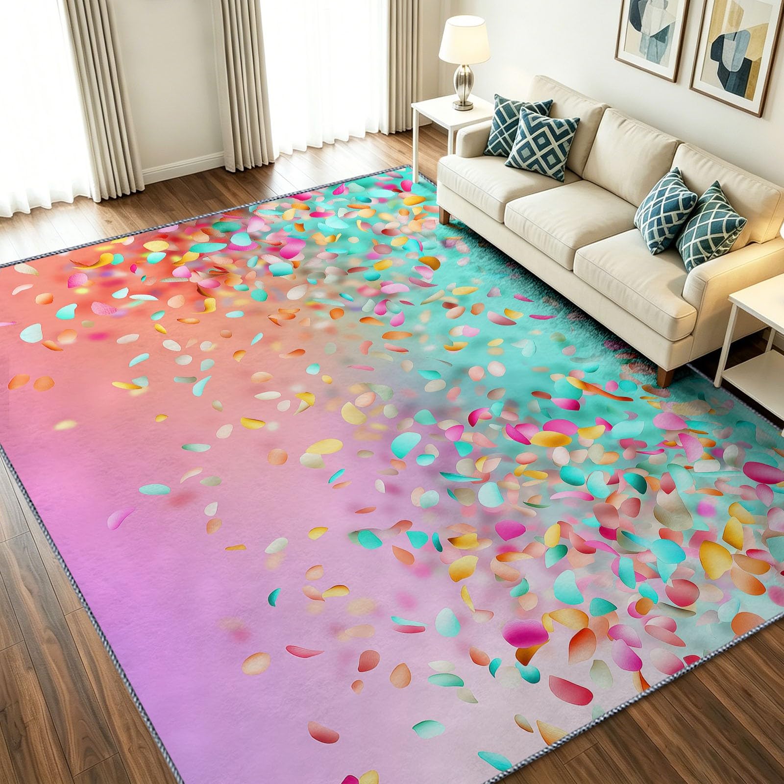 Tapis 140 x 200 cm rose antidérapant et doux pour le sol du salon