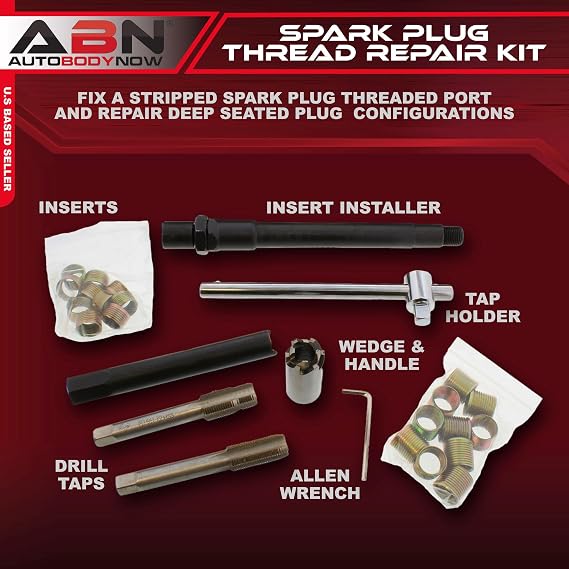 ABN Spark Plug Thread Repair Rethreading Set, 14mm Metric Rethreading Tool Kit Comprehensive Taps, Inserts, More