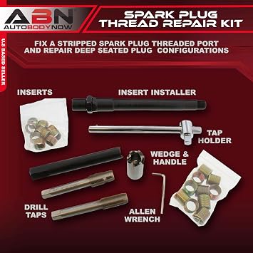 ABN Spark Plug Thread Repair Rethreading Set, 14mm Metric Rethreading Tool Kit Comprehensive Taps, Inserts, More