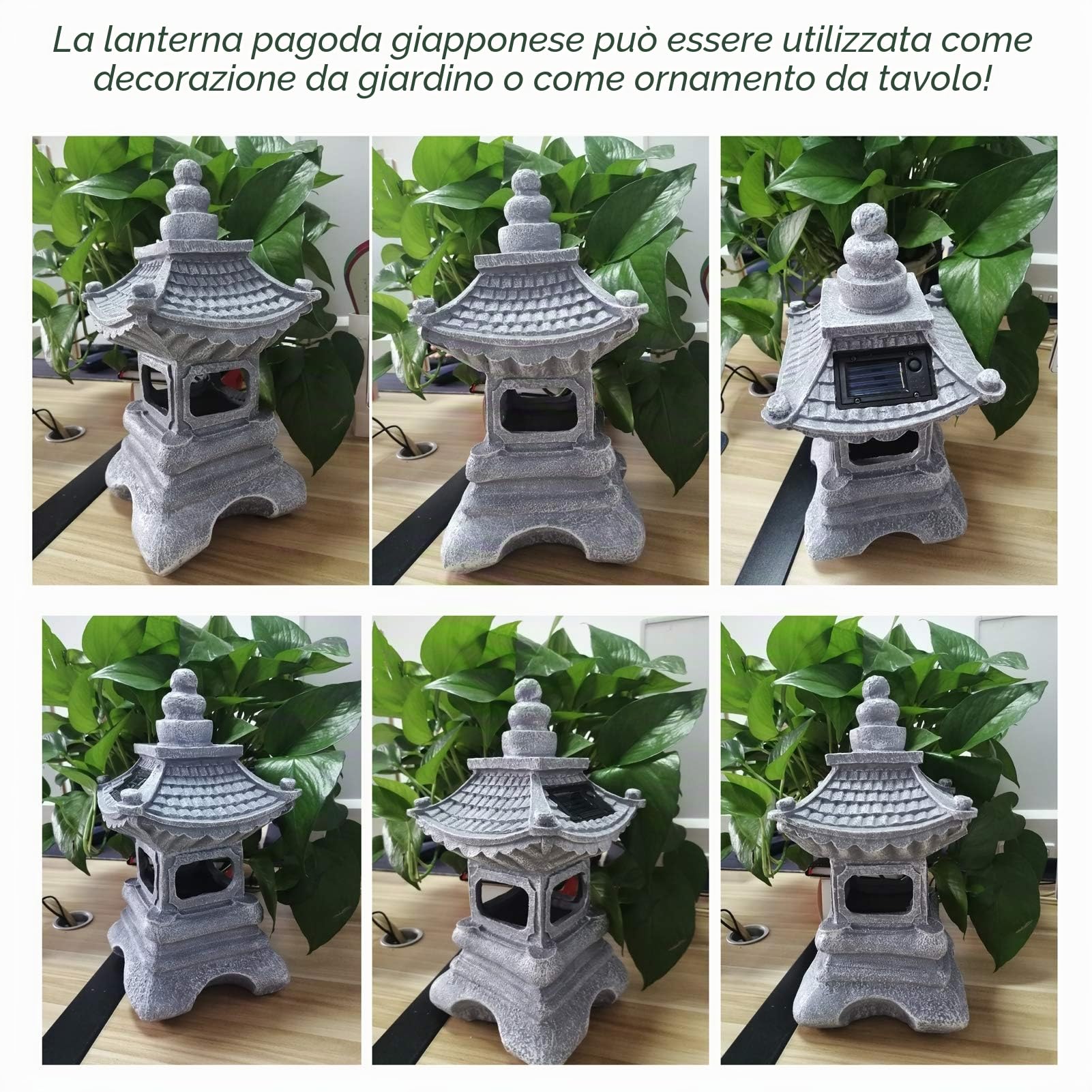 Outdoor Japanese Tachi-Gata Style Solar Zen Garden Lights Lanterna Pagoda Light Solar Floor Garden Lampada in resina impermeabile Statua Fattoria Balcone Decorazione creativa Lampada,17*34cm