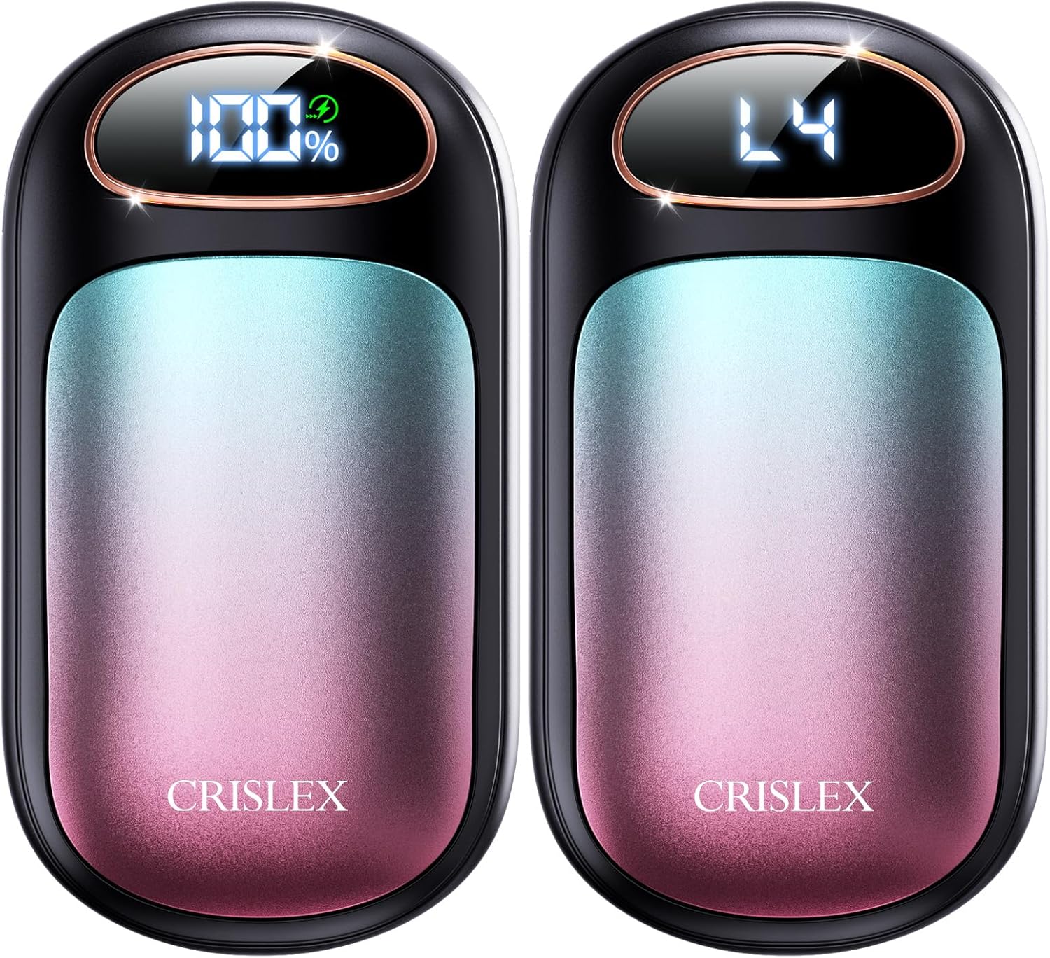 CRISLEX Electric Hand Warmers Rechargeable 2 Pack, 4 Levels Fast Heat, Reusable Hand Warmers with LED Display, Portable Magnetic Pocket Heater, Gifts for Christmas, Men, Women, Raynauds, Hunting, Golf