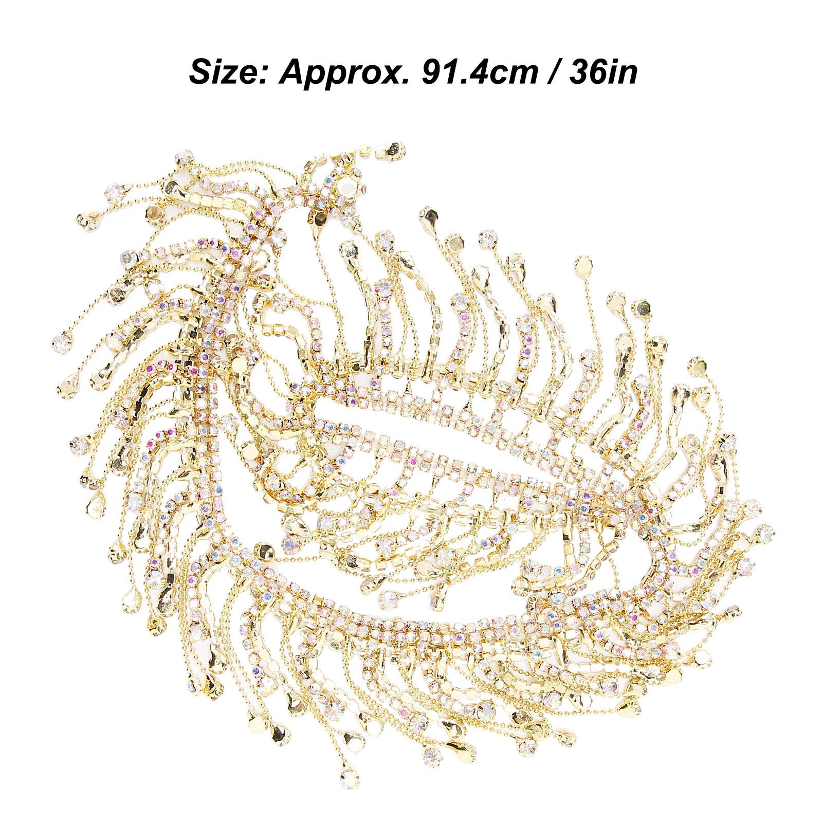 Nastro con frange e strass, 9,1 m, con nappe luccicanti, per matrimoni, feste, abbigliamento, fai da te (2 pezzi dorati)
