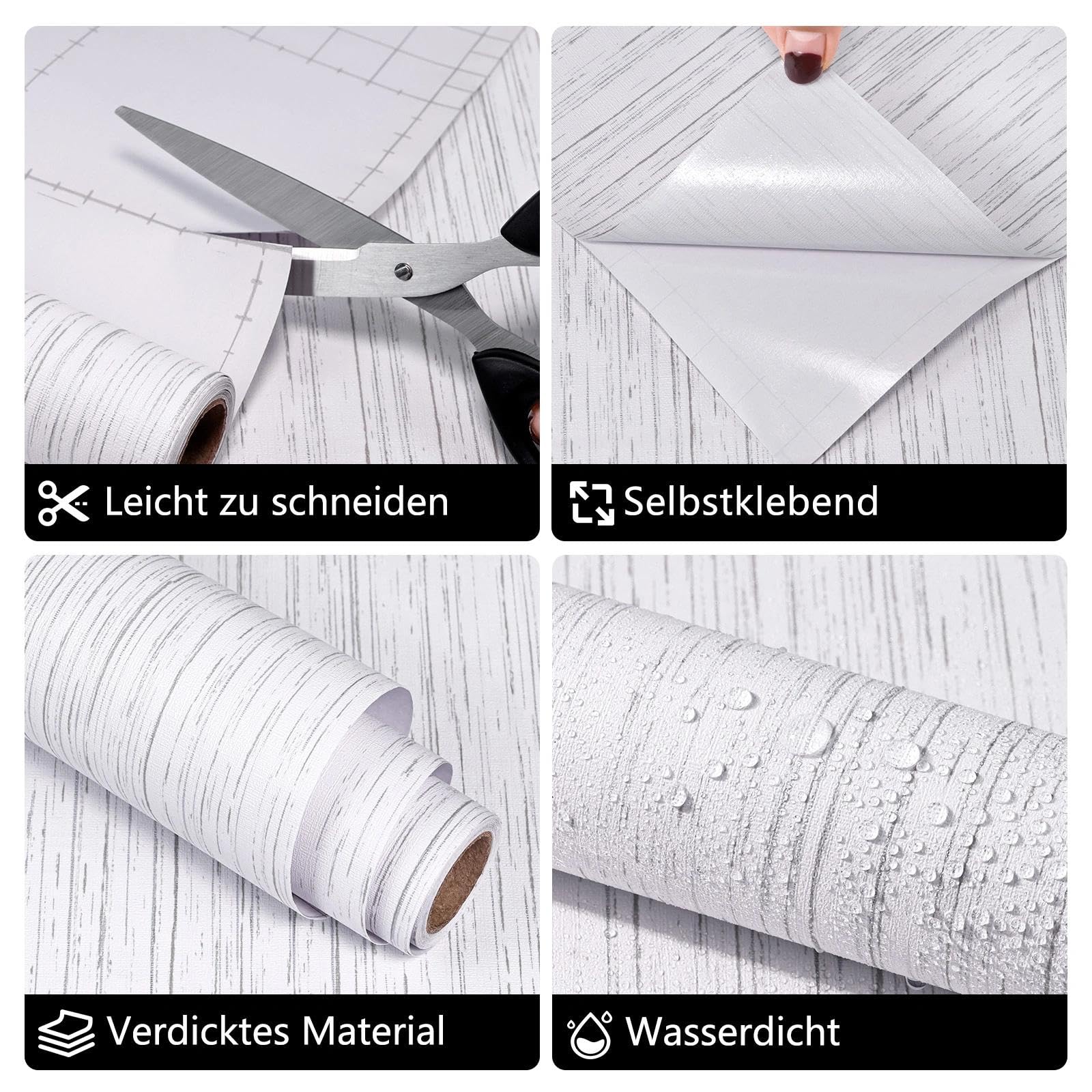 wishFIRE Papel Pintado Autoadhesivo de Tela de Hierba Blanca 40cmx1220cm Papel Pintado Aspecto Vinilo Autoadhesivo Para Muebles Para Sala De Estar Baño Armarios Cocina