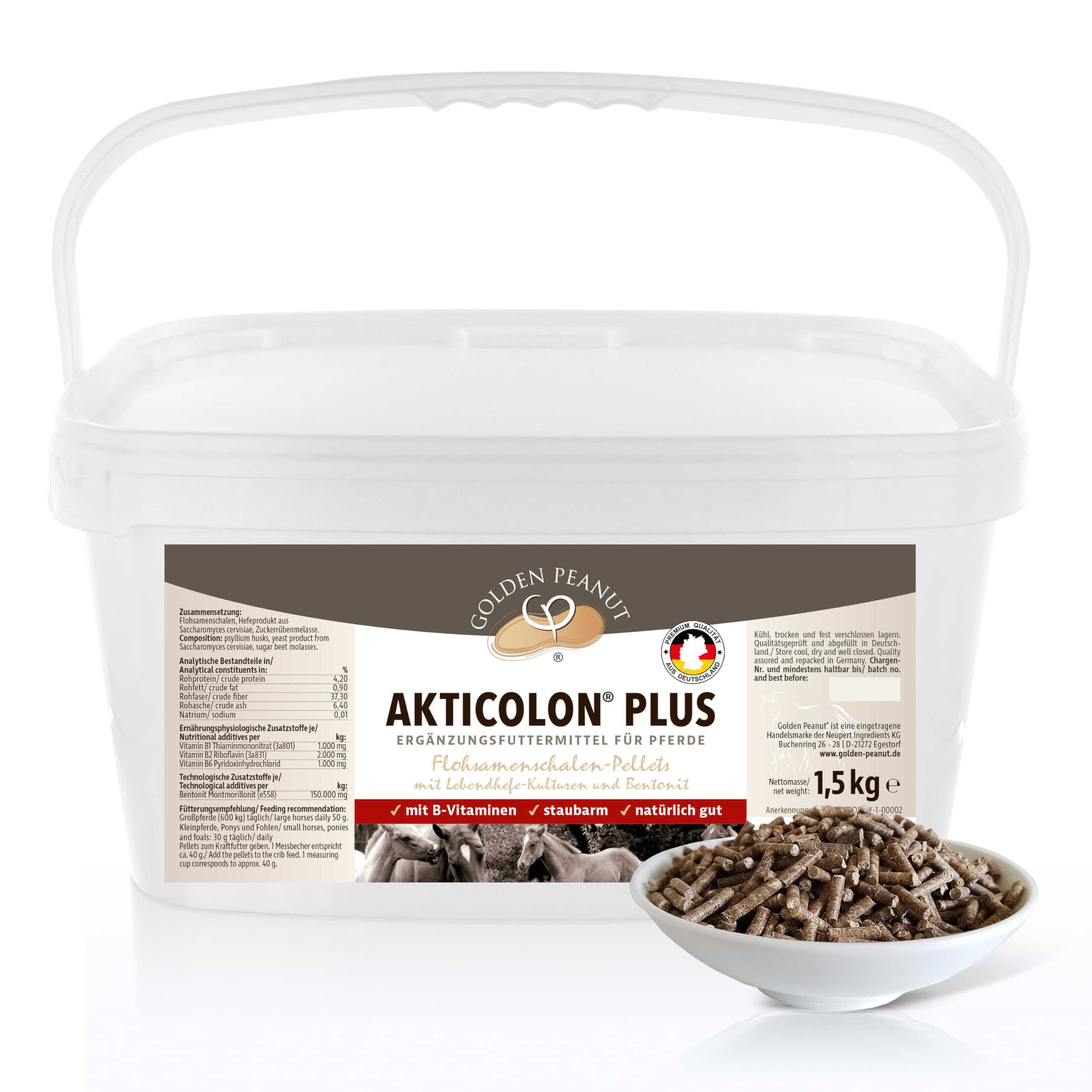 GOLDEN PEANUT Akticolon Plus granulki psyllijne, 1,5 kg, bentonit, prebiotyczny, kompleks witaminy B, naturalny, oryginalny