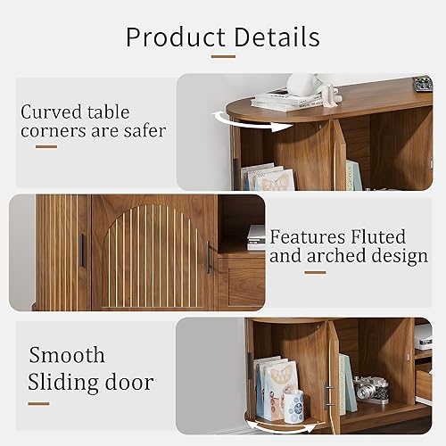 Miniatura 6 de Soporte de TV acanalado de 70 pulgadas para televisores de hasta 80 pulgadas, centro de entretenimiento moderno de mediados de siglo con cajones y