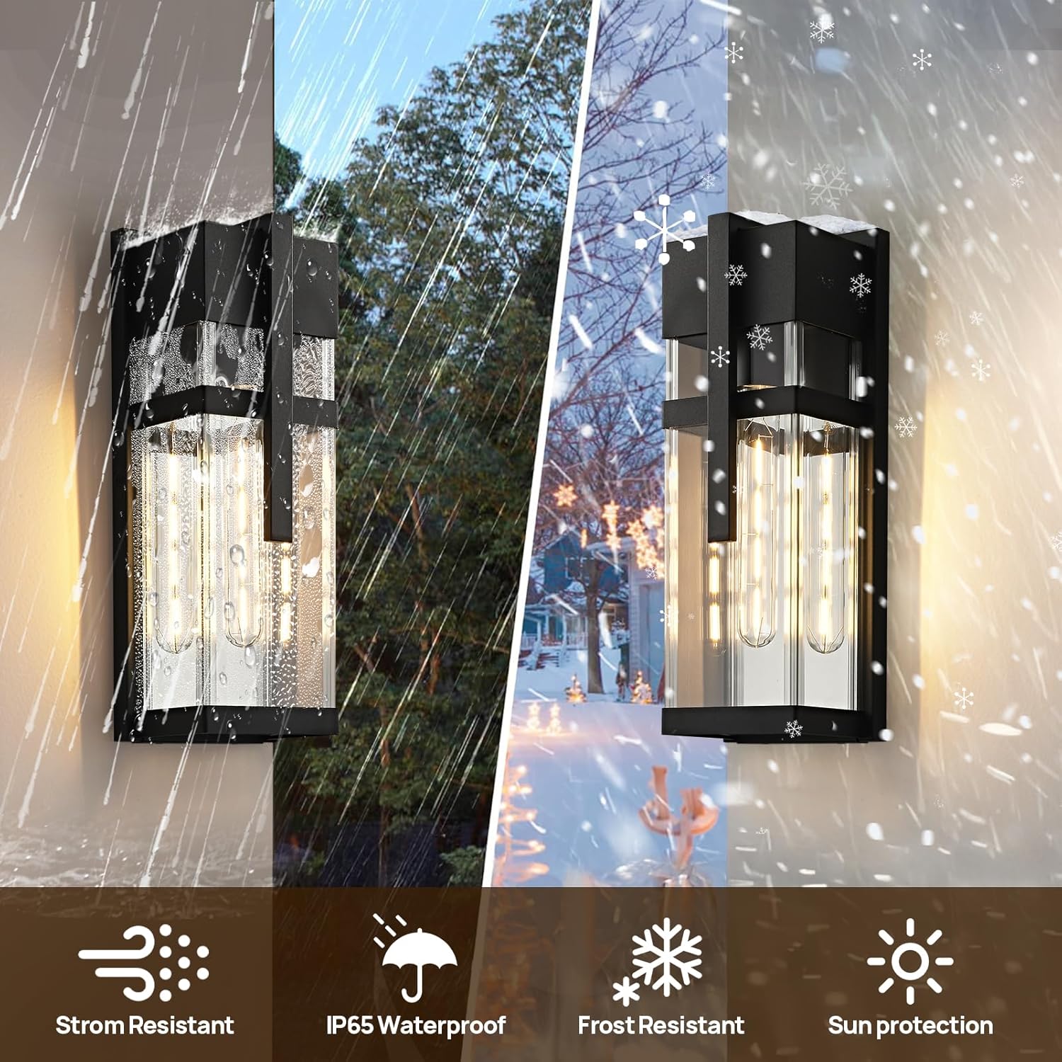 Dusk to Dawn Outdoor Wall Light Waterproof Exterior Lighting Fixtures Black Outdoor Sconces Lights with Tempered Glass 15''H Outside Lantern for Porch Patio Garage,2-Pack,Bulb Included