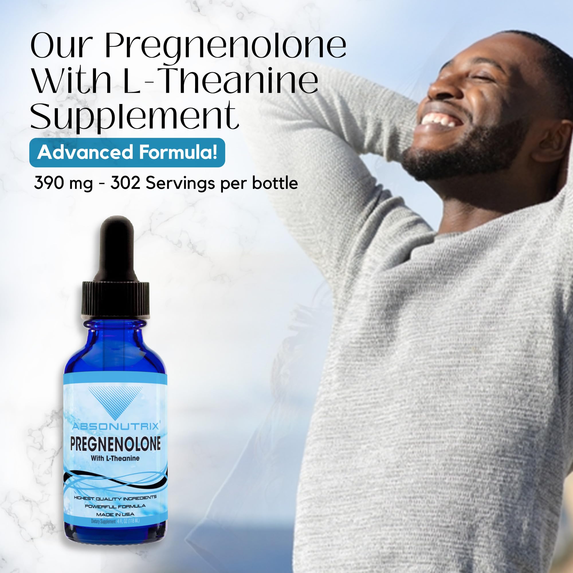 Pregnenolone with L-Theanine Advanced Formula 390 mg, 4 Oz Liquid, 302 Servings, Made in USA, Quick Absorption, Quality Potent Ingredients, Non-GMO, GMP Certified Facility — Amazon image 4