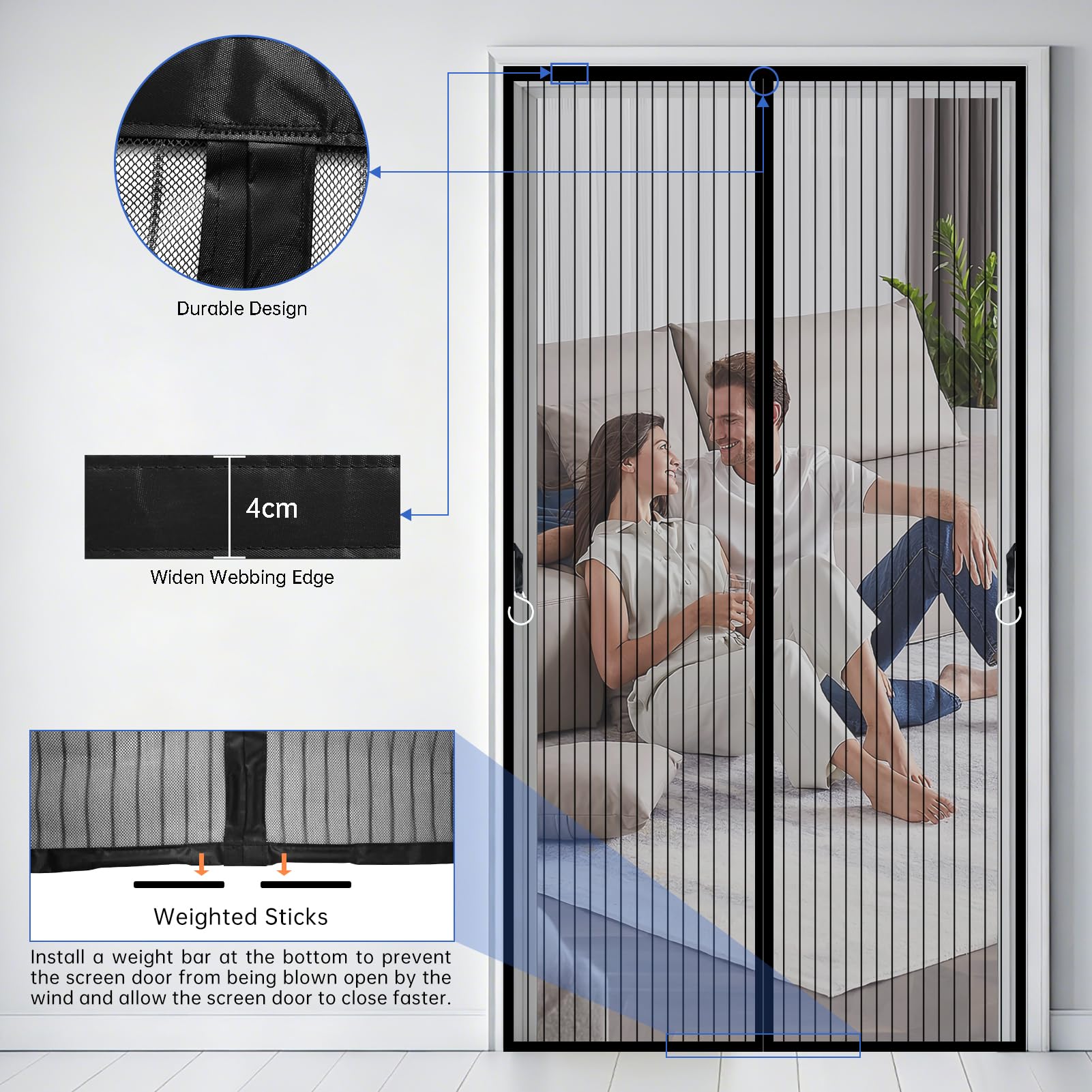 mosquitera puerta magnetica,70x200cm Puerta de Malla Corredera cortina para del Balcón Corredor Contrapuertas con Anti Mosquito Insecto Se Cierra Automáticamente-Negro