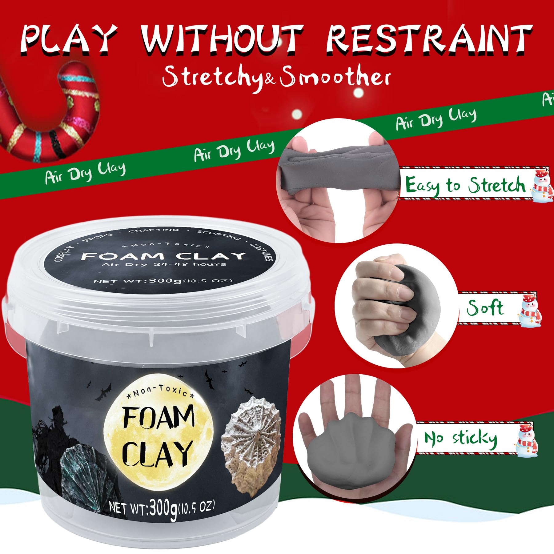 Grey Moldable Cosplay Foam Clay (300 Gram) Air Dry Clay - High Density and Perfect for Intricate Designs | Figures | Masks | Craft Projects | Great for Cutting with Tools, Sanding or Shaping