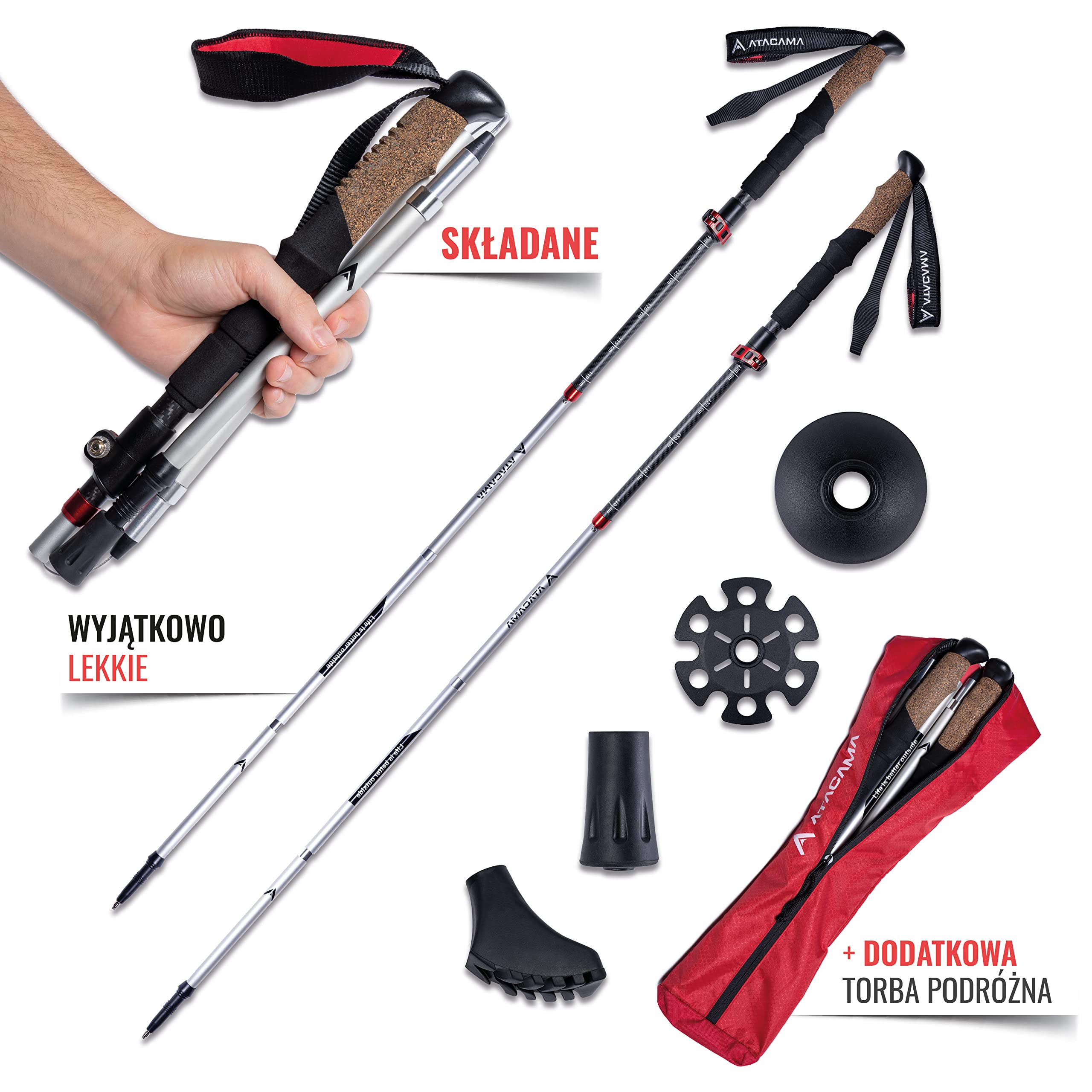 Atacama Kijki trekkingowe, teleskopowe, do nordic walking z uchwytem korkowym dla kobiet i mężczyzn, regulowane, łatwe wyciąganie (teleskopowe), nordicwalking