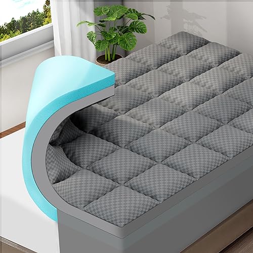 Vista 11 de OLANLY Cubrecolchón de espuma viscoelástica de doble capa de 4 pulgadas tamaño Cal King para dolor de espalda, funda de colchón tipo almohada