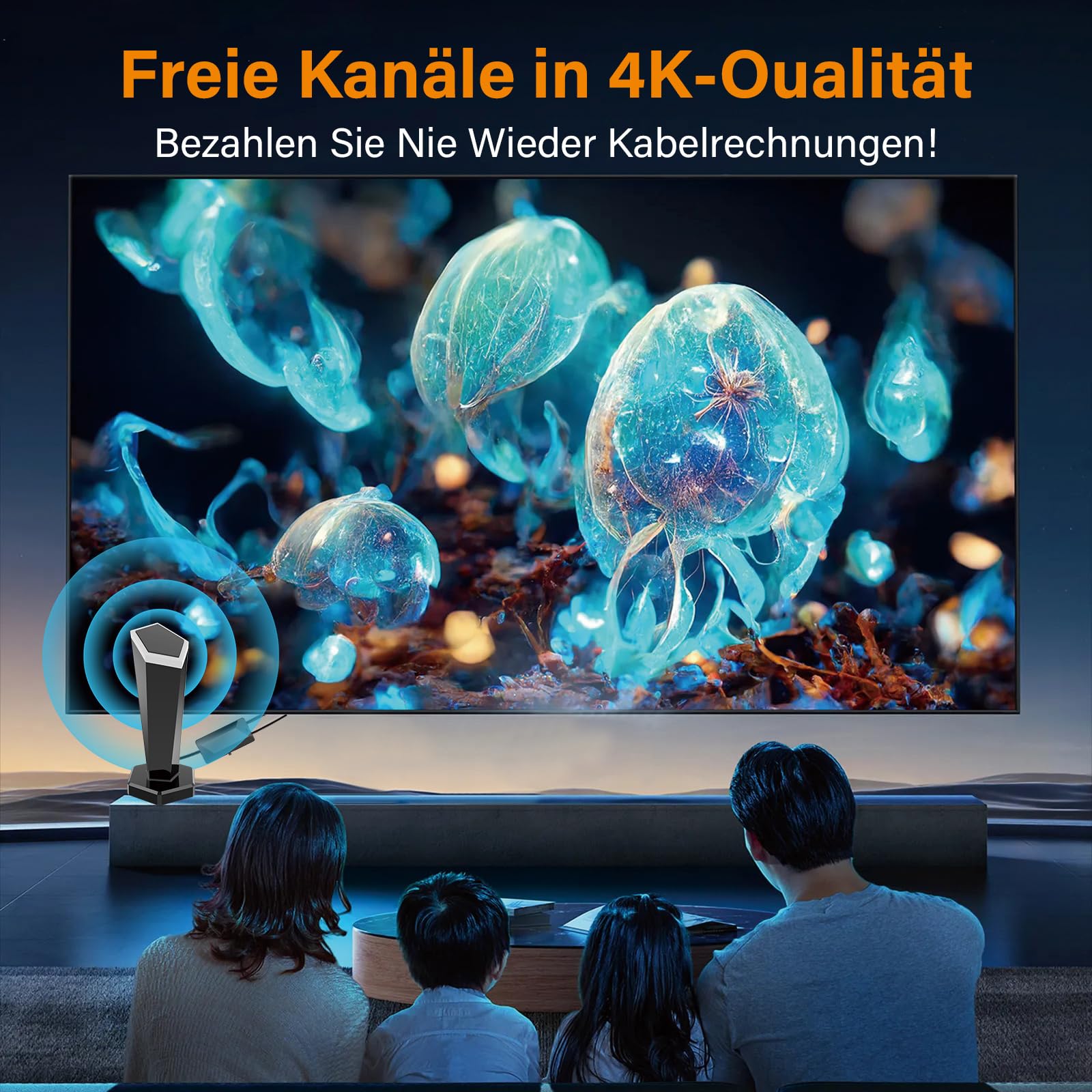 Antenne DVBT/DVBT2 avec amplificateur – Antenne HDTV d'intérieur pour téléviseur et base magnétique, portée de réception du signal 420 km et réception complète à 360°, prend en charge les canaux HD 4K