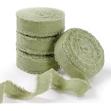 Natural Rustic Cotton Ribbon with Frayed Edge, Sage Green 100% Cotton Ribbon 1.6cmx 22m for Vintage Wedding Bouquets,Invitations,Baby Shower,Gift Wrapping,DIY Crafts,Home Decor
