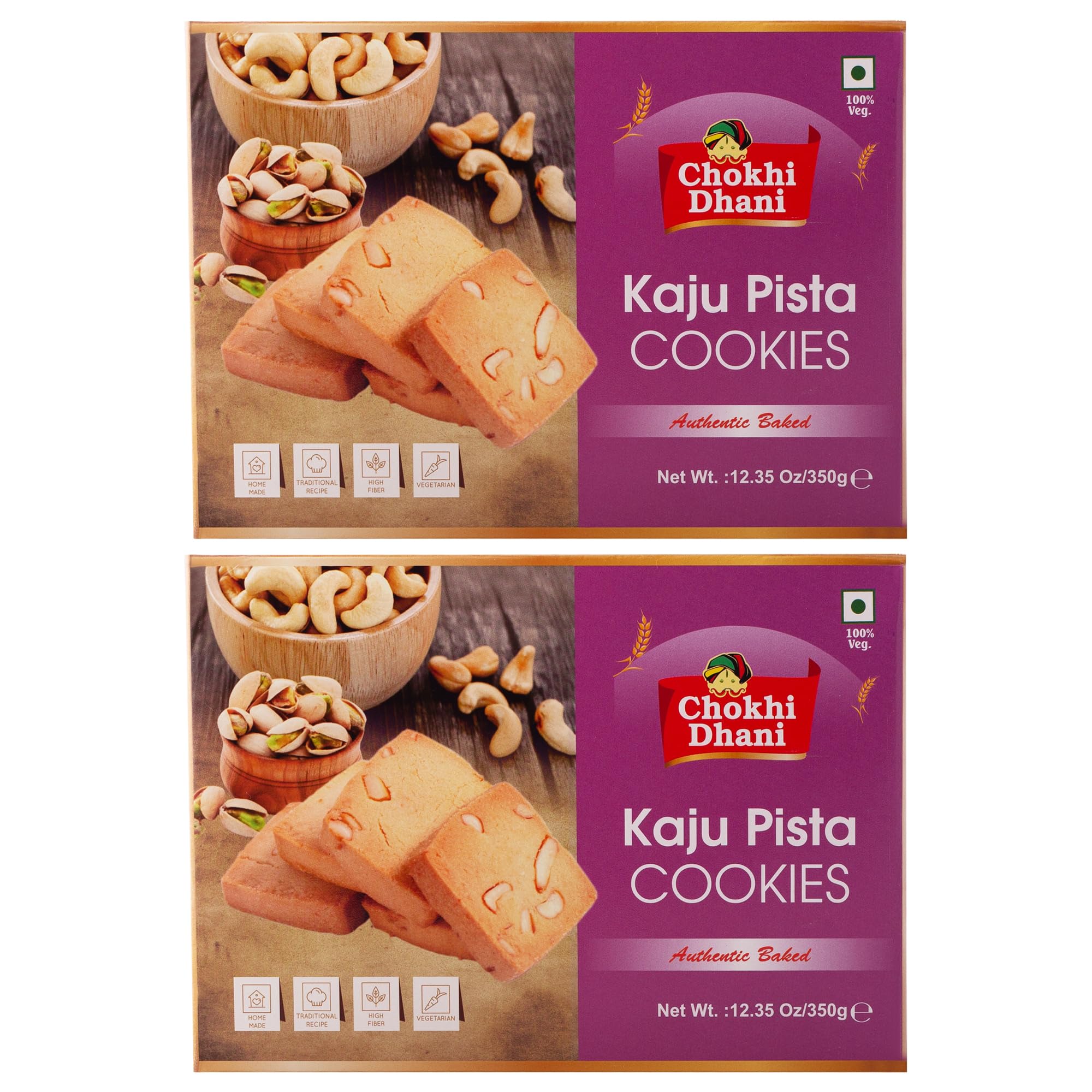 Chokhi Dhani Kaju Pista Cookies 350g Pack of 2 | Premium Cashew & Pistachio Biscuits | Eggless Crunchy Nut Cookies for Tea-Time & Gifting