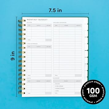 PAPERAGE Undated 12 Month Weekly & Monthly Planner with Durable Cover & Spiral Binding, 7.5 in x 9 in, Productivity Planner with Note Pages, Goals & Budget Trackers, Stickers & Bookmark (Black)