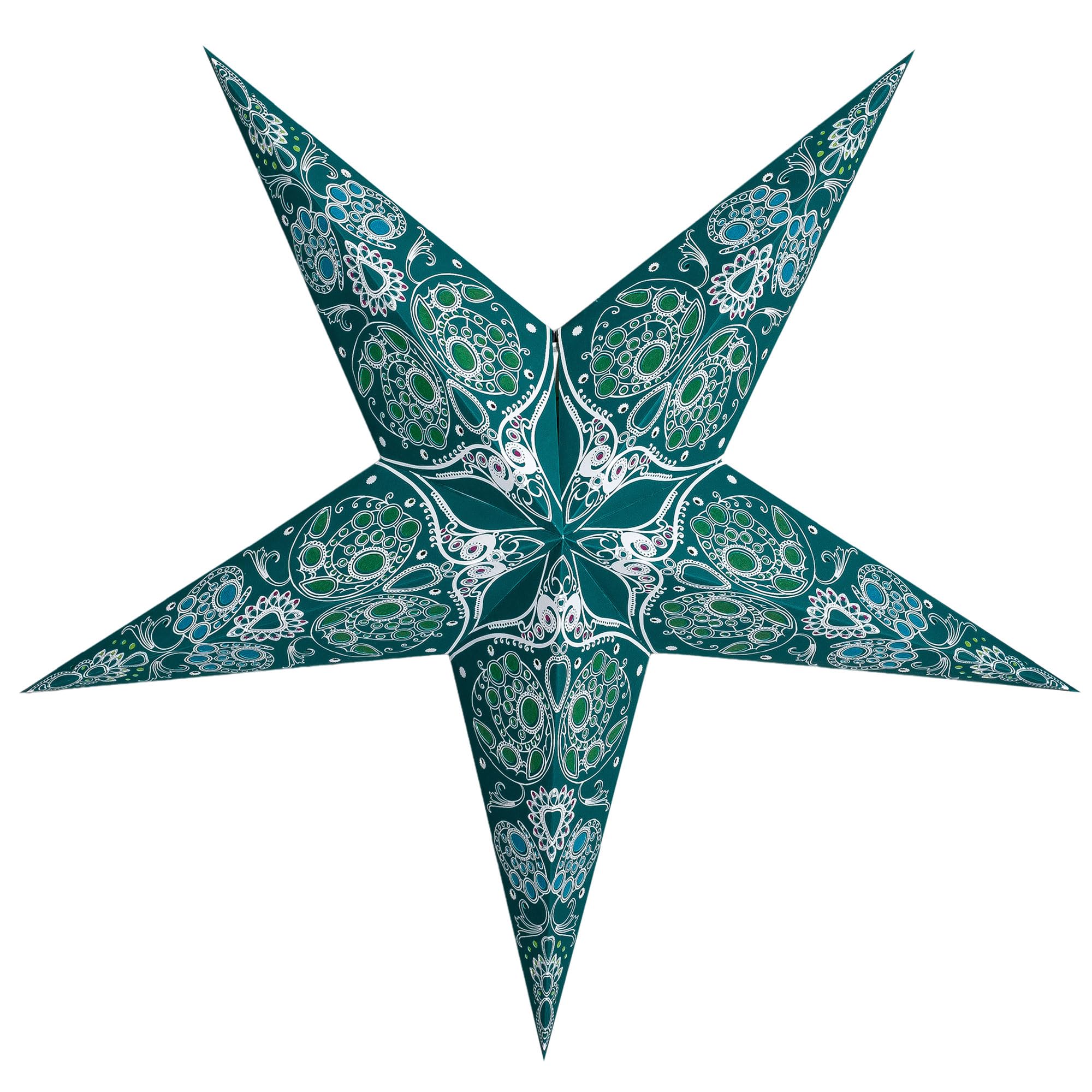 GalaxyArts Paper Star Lantern, Turquoise Maharani 24 Inch 3D 5-Pointed Light-Up Hanging Lamp, Handcrafted Hollow Home Décor for Christmas, Weddings, Holidays, Birthday, Indoor Outdoor Parties