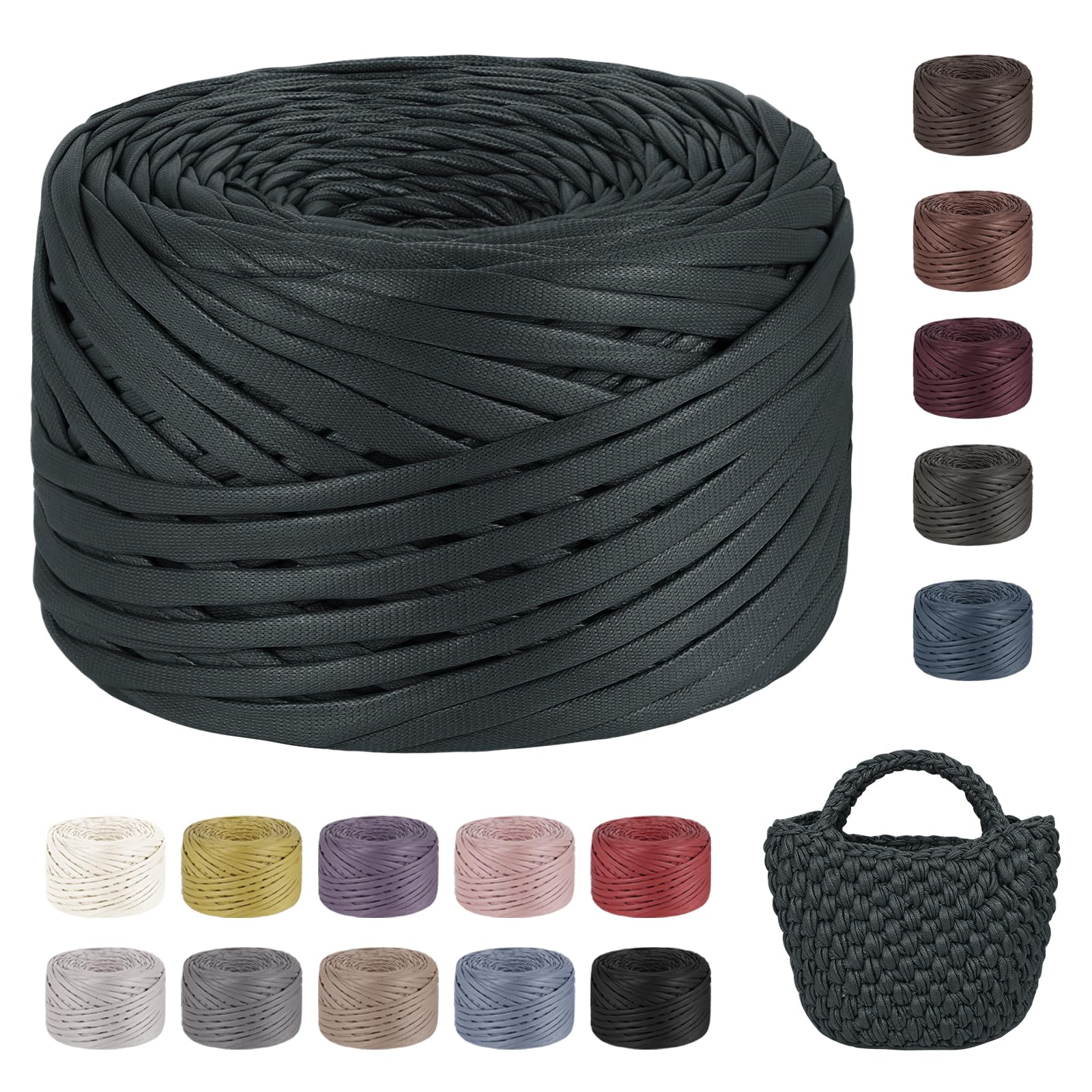 LEREATI Tshirt Yarn for Crocheting 200g/90m Single-Side Faux Leather Looking Fabric, Soft Polyester Cloth Ribbon T Shirt Yarn for Crocheting Baskets Bags Rugs Home Decor DIY Crafts (Dark Green)