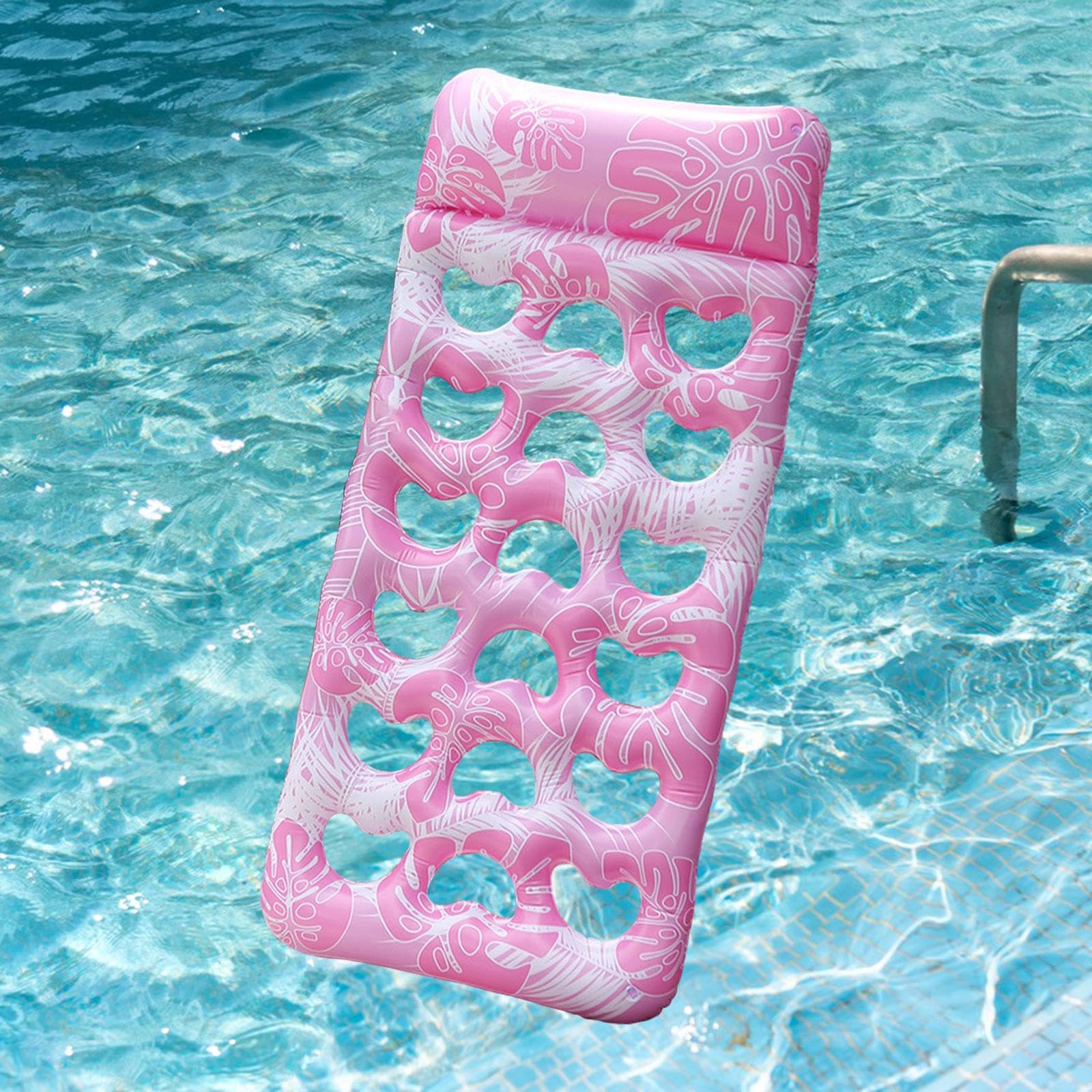 Colchoneta Flotante Inflable para Piscina, Tumbona Flotante para Agua, Balsa para Césped, Rosa, Individual