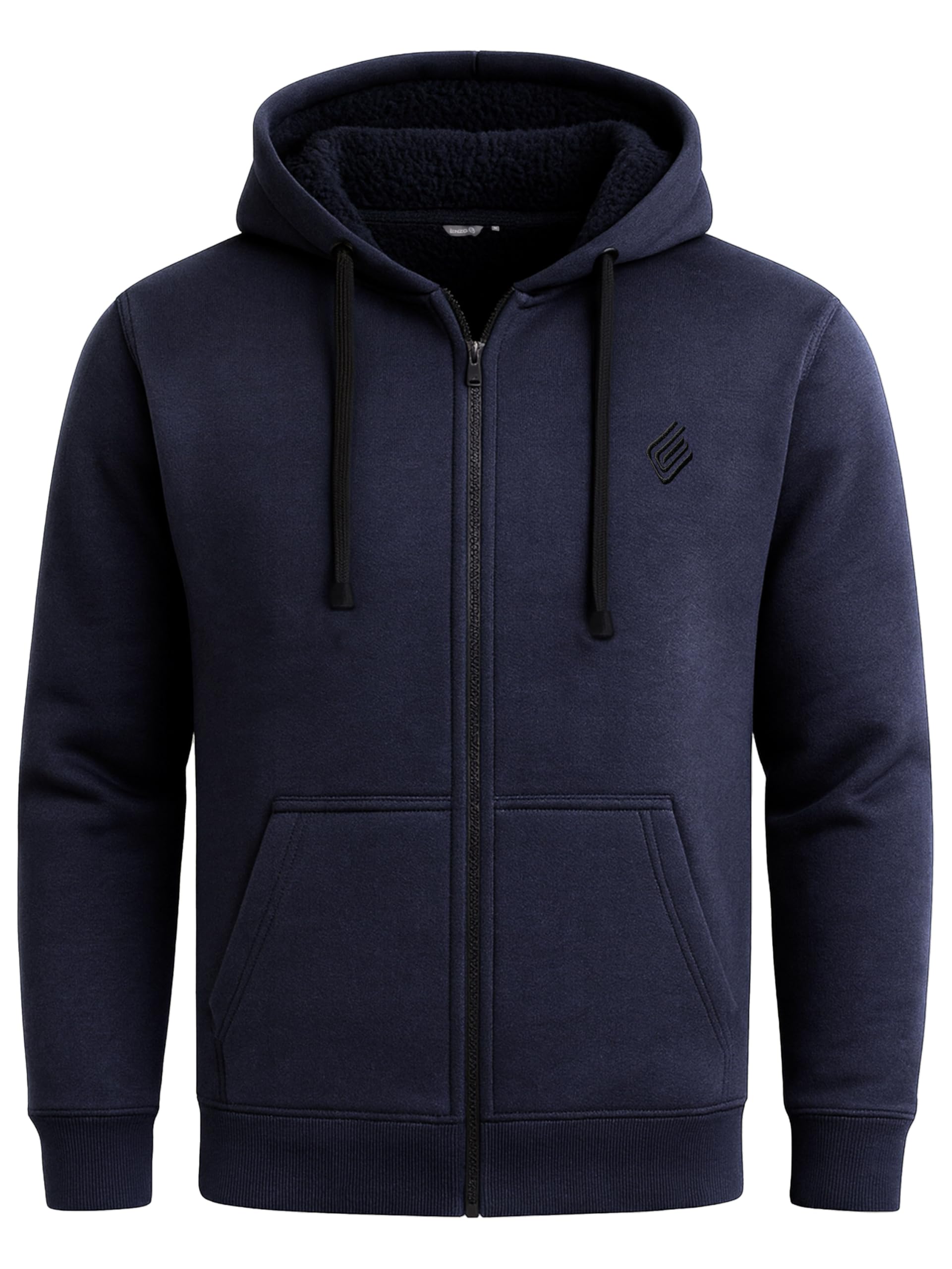 Enzo Men's Sherpa Fleece Lined Hooded Sweatshirt - L - Navy