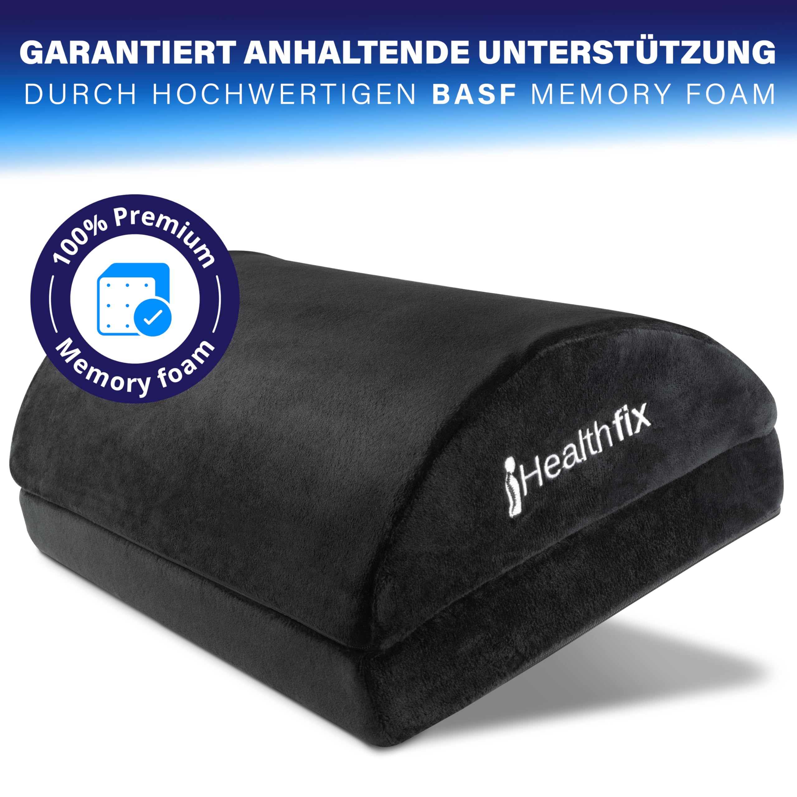Healthfix® Ergonomische Fußstütze für Schreibtisch & Co. | Verbesserte Sitzhaltung durch höhenverstellbarer Fußablage mit Integrierter flauschigen Fußtasche | Ideal für Büro und Homeoffice