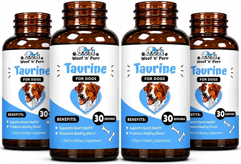 Suplemento líquido de Taurina para Cães com Eyebright, Sabor Bacon, Woof 'n' Purr, 4 Frascos de 30 mL