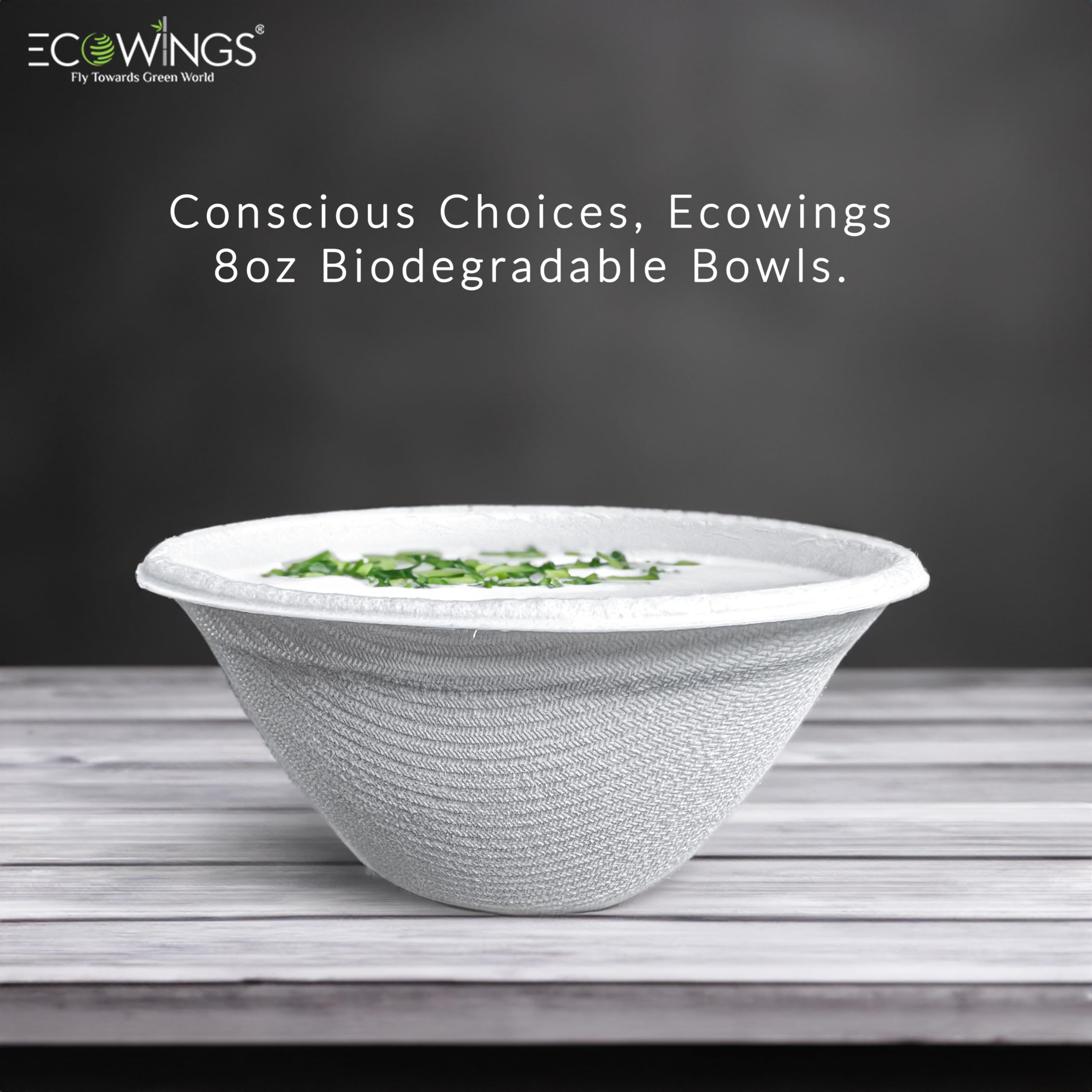 ECOWINGS 8oz Small Disposable Bowls, Biodegradable and Compostable, Pack of 50, Bagasse Paper Bowls for Soup Snacks and More - Image 2