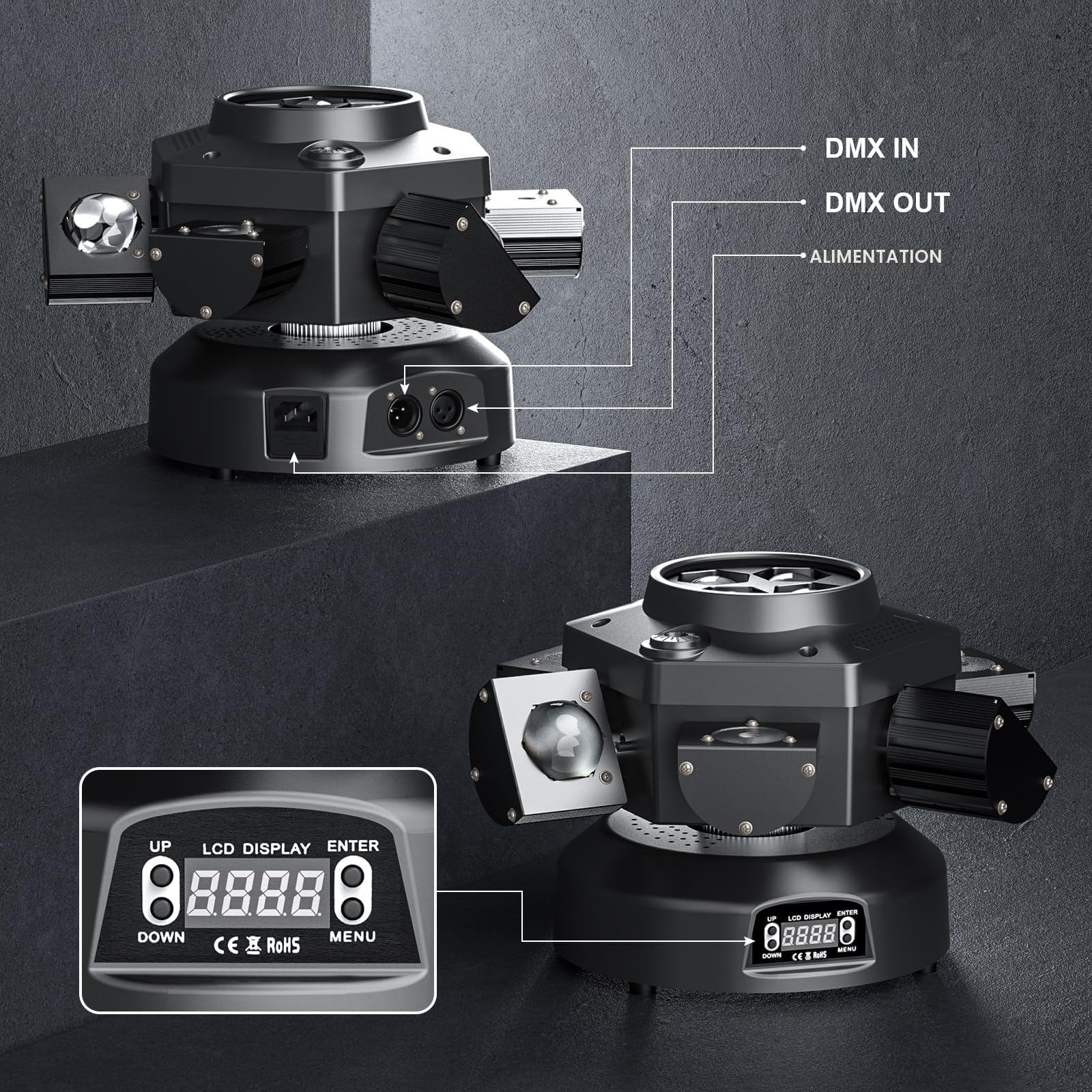 180W Lyre LED RGBW Jeux de Lumiere 19CH Projecteur de scène pour DJ Bar Club Disco Luminaires à tête rotative Éclairage