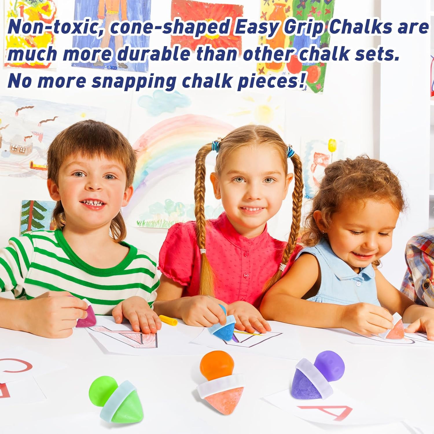 6 PCS Toddler Sidewalk Chalk Easy Grip Washable Colored Chalk for Kids Non Toxic Cone-Shaped Dust Free No Mess On Hands for Paint Doodling Drawing Writing Art Play Chalkborad Indoor Outdoor